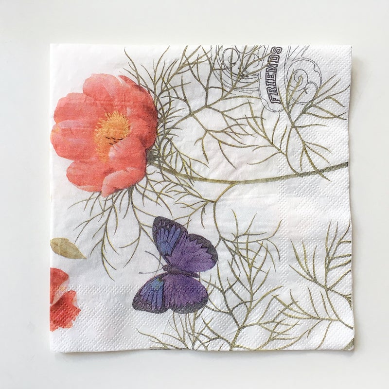 Zelten Colored Paper Napkins, 20 Count Shabby Chic Napkins for Wedding, Dinner Tea Party Shower (Butterfly & Flower III) - Image 1